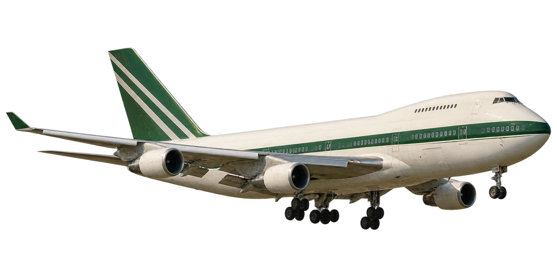 A vintage jumbo jet flying in front of Lion Rock